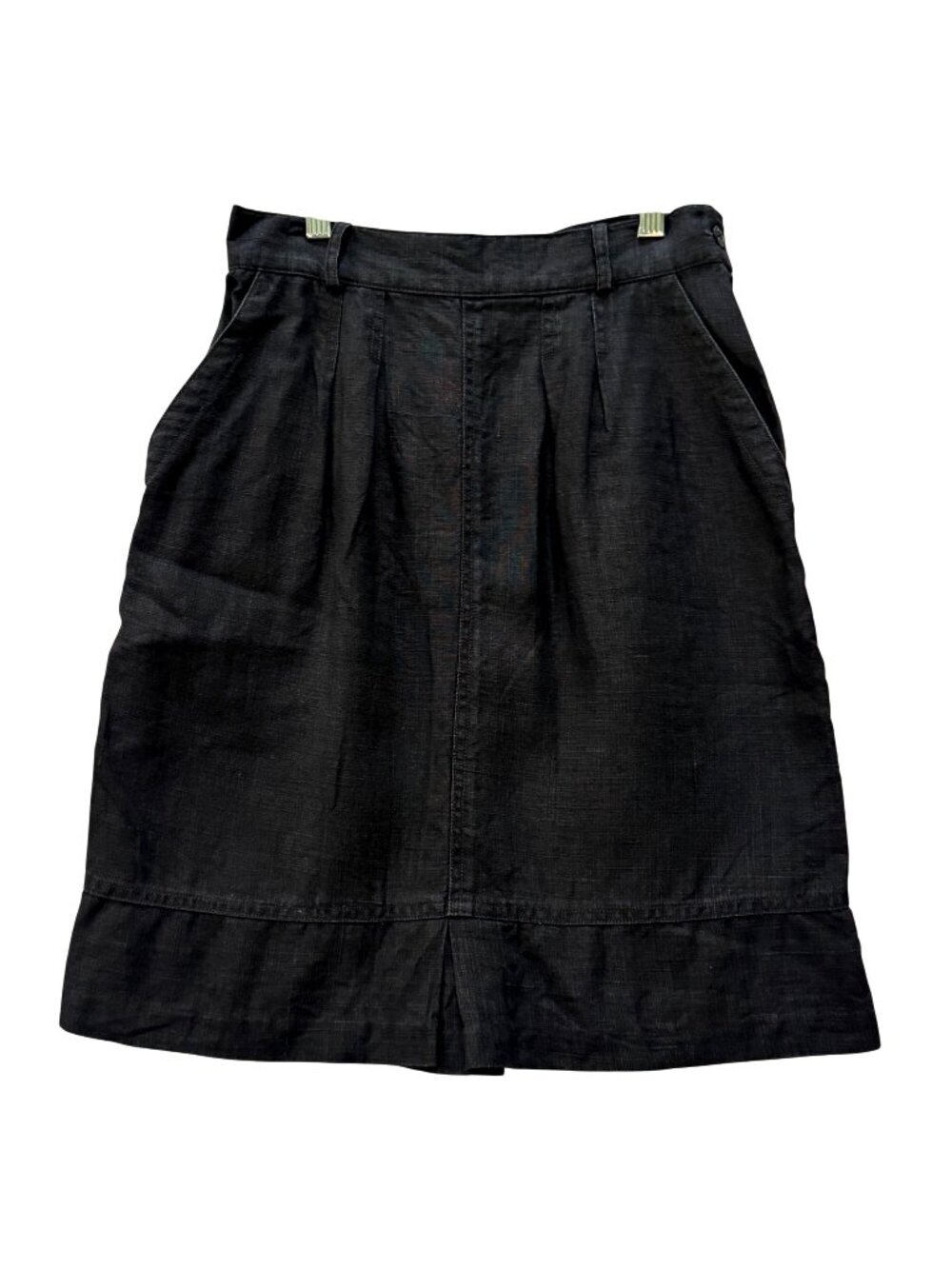 Vintage Gene Ewing BIS Black Linen Skirt Women's Size 8 Retro 1940s Kick Pleat